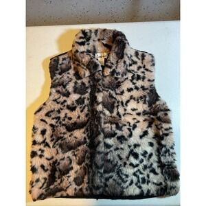 Ambra Women's Leopard Print Faux Fur Vest Size L